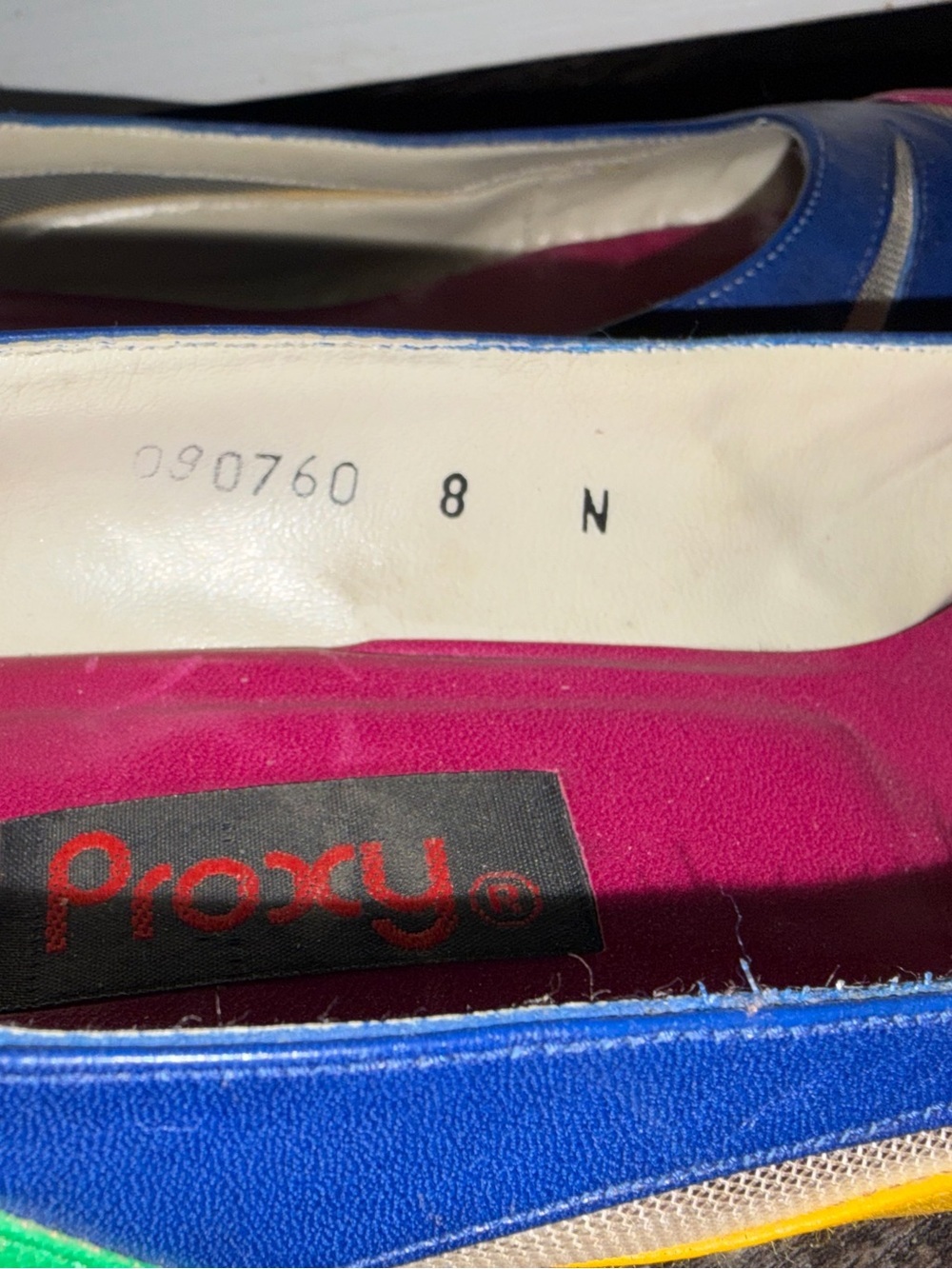 Proxy Vintage Multicolor Leather Kitten Heel Pumps - Pink, Blue, Yellow, Green - Picture 4 of 6